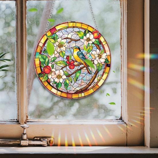 Appeso da Finestra Stile Vetro Colorato, Cattura Sole Colorati per Finestre a Muro, Decorazione Appesa Cattura Sole in Acrilico con Catena per Donne Moglie Zia Mamma