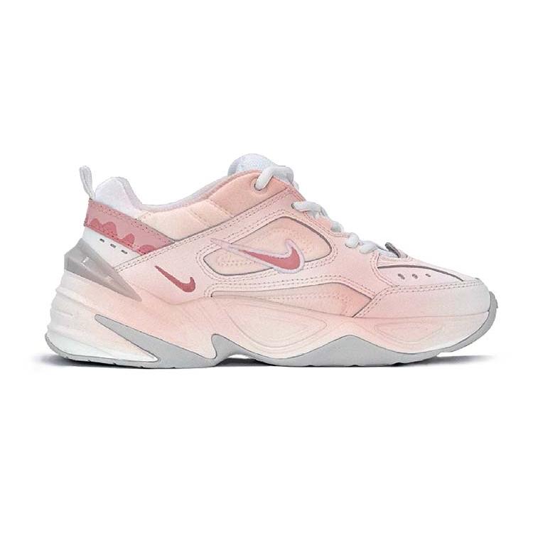 Nike M2K Tekno Textile, Artificial Leather Low Top Chunky Sneakers Women's Pink White AO3108-100(TeamS-S-BOX)