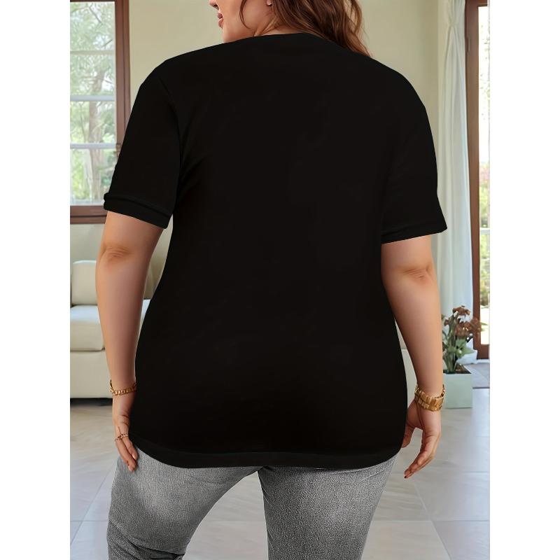 Women T-Shirt Black White Daisy Floral Print Round Neck Short Sleeve Loose Lightweight Spring Summer Casual Top