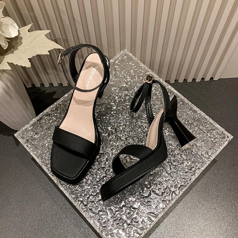 Ladies Shoes 2025 Women's Sandals Thick with A Line with Waterproof Platform Elegant Square Head New Summer Open-toe High Heels