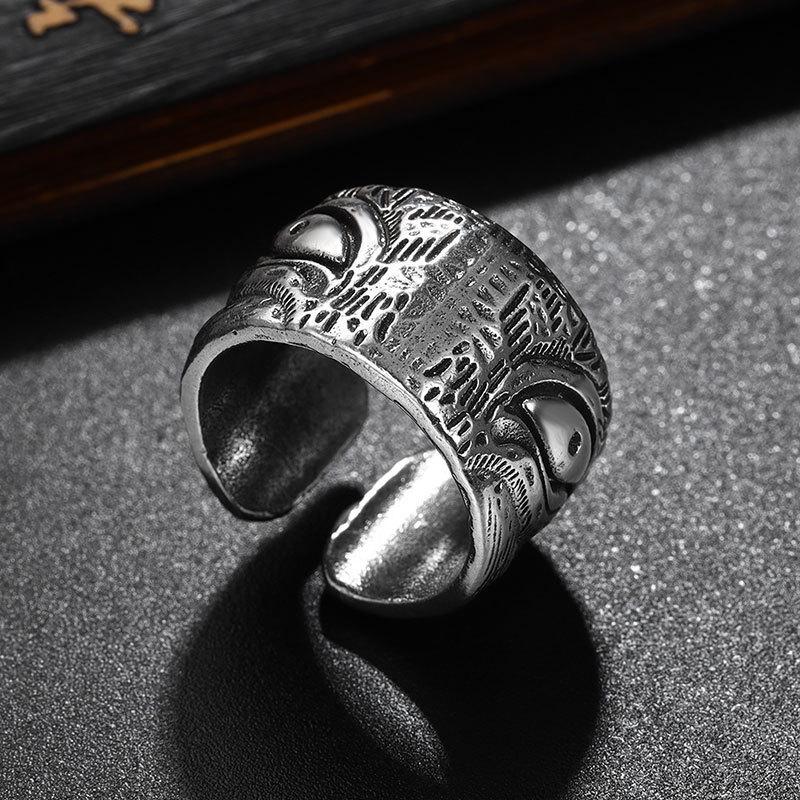Niche Men's Adjustable Engravable Thai Silver Ring - Aged Retro Fashionable Personality Ring