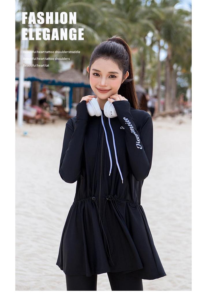 2025 Women's Hooded Long Sleeve Wetsuit Set with Split Pants - Slim Fit Sun Protection for Surfing