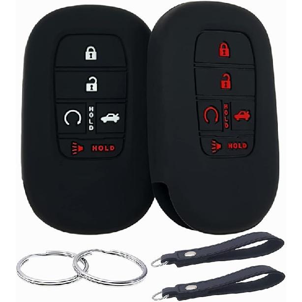 Silicone Rubber Key Fob Cover Compatible with (5 Buttons) -2025 Honda Accord Civic HR-V CR-V Pilot Sport SI EX EX-L Touring (Black Pink)