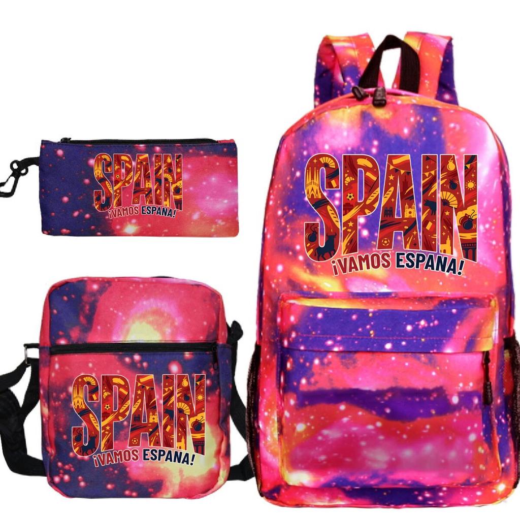 "¡VAMOS ESPAÑA" Spain Themed 3Pc Backpack Set Boy Girl Student Fashion Mini Crossbody Bag and Pencil Case Suit Unisex Mochilas