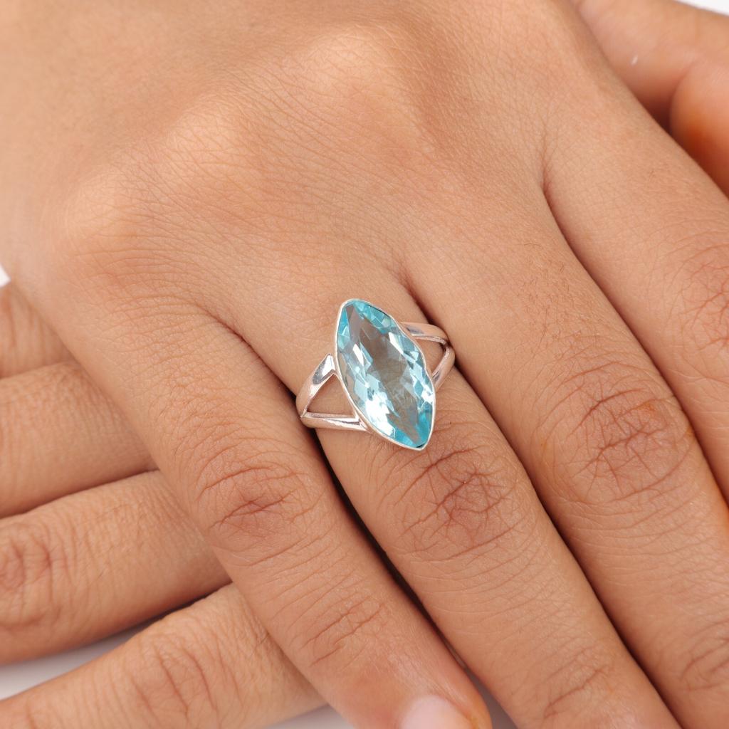 Sky Blue Topaz Gemstone 925 Stamped Silver Jewelry Handmade Women Designer Ring RR-23-3