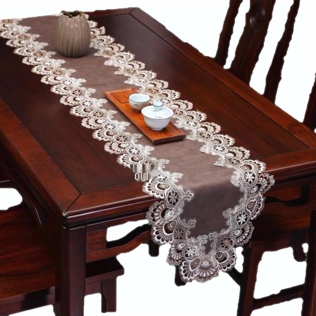 Waterproof & Oil-Proof PU Lace Table Runner - American Light Luxury Design for Dining Table or Shoe Cabinet