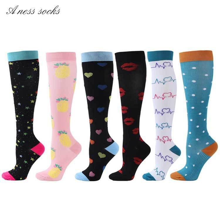 

6-Pair Set: Patterned Mid-Calf Compression Running Socks, Sweat-Wicking Sports Socks, Autumn Elite Calf Socks Small/Medium