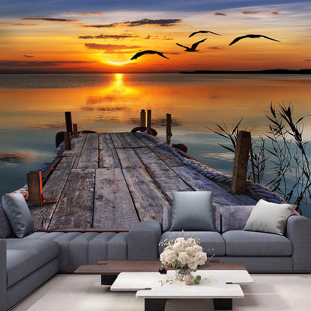 Ocean View Wall Tapestry Forest Waterfall Lotus Decoration Wall Carpet Beach Tapestry Living Room Bedroom Background Cloth