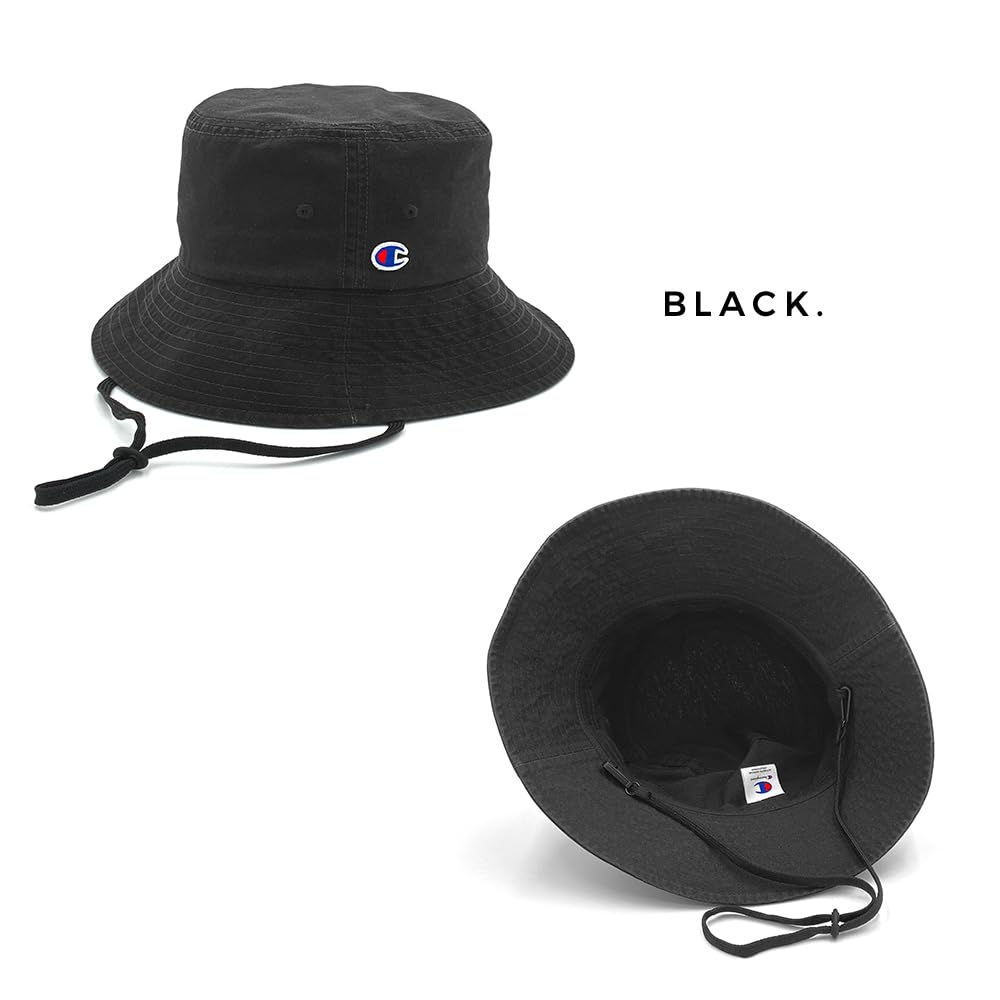 Champion Bucket Hat with Deep Chin and Cord for Brand Solid UV Sun Perfect for Outdoors and Golf Drawstring, Brim, Strap, Men, Stylish, Name, Color,