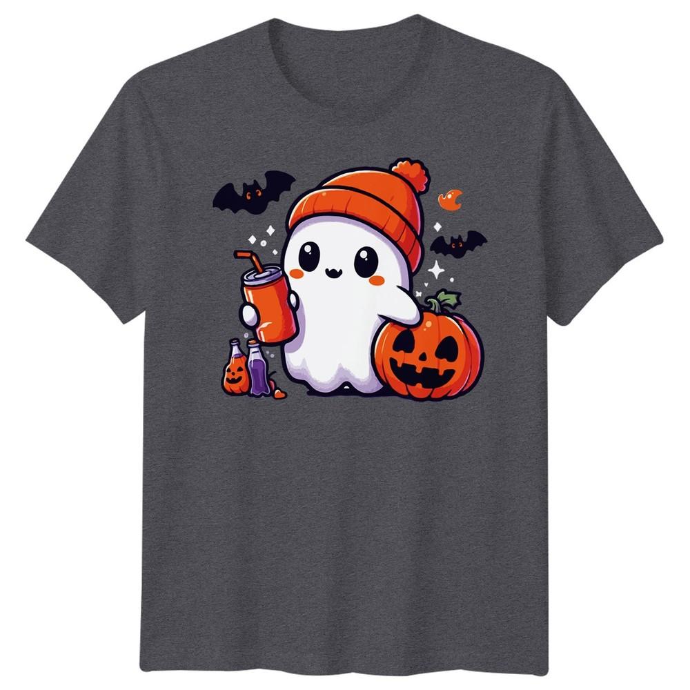 Halloween TShirt Ghost Pumpkin Iced Coffee Spooky Graphic Adults Kids Tee