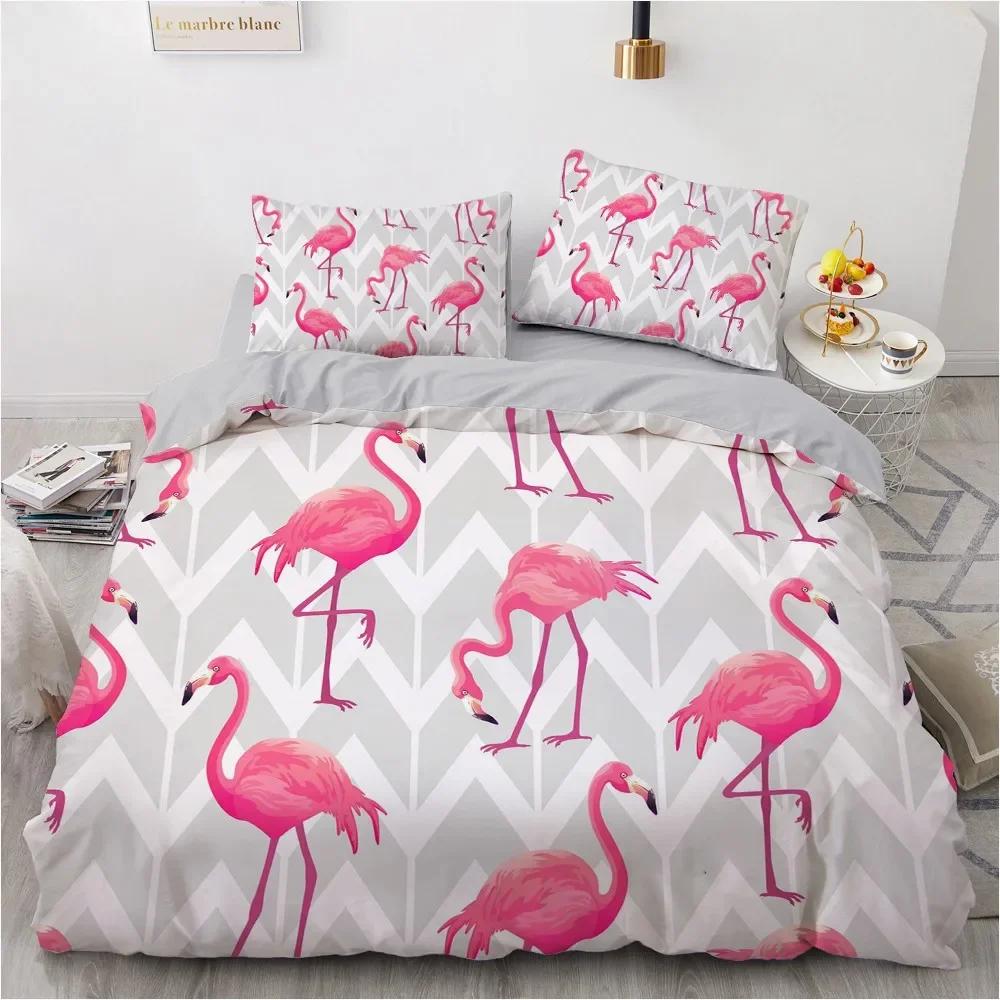 Flamingo Duvet Cover King Queen 3D Pink Animal Bedding Set for Kids Teens Adults Watercolor Style Quilt Cover with Pillowcase