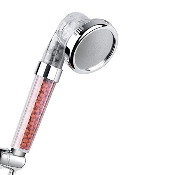 High Pressure Water Saving Long Handle 3 Functions Water Spa Negative Filtered Shower Head (as the picture,ABS)