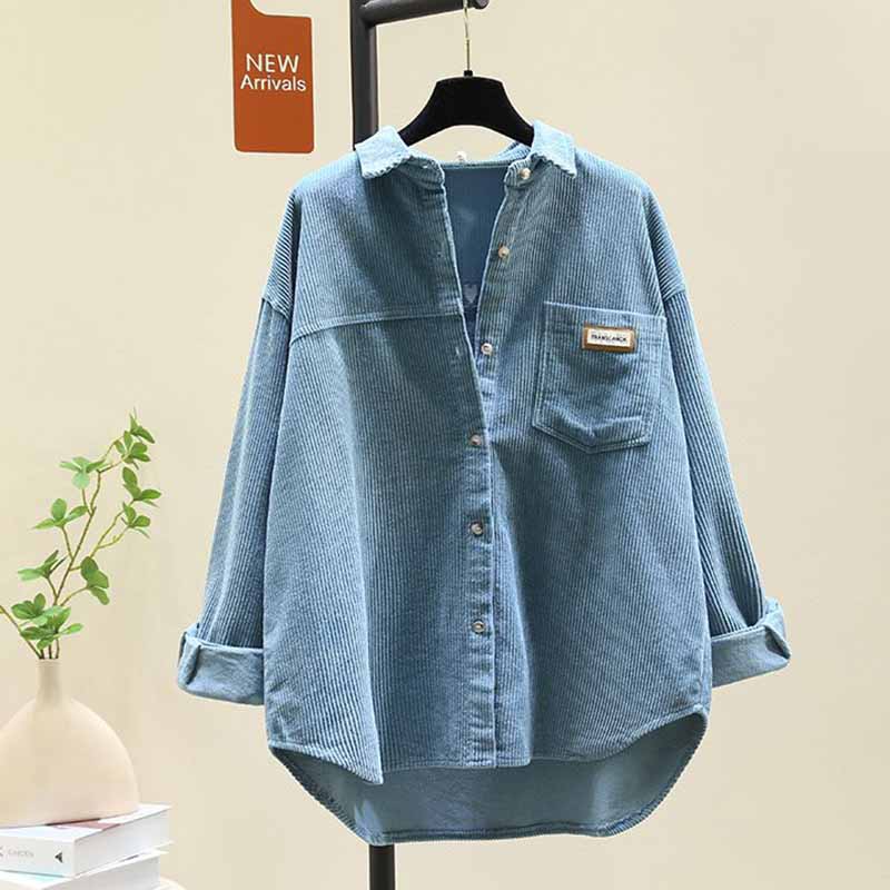 Long-sleeved Shirt Women Winter Thickened Loose Casual Medium-length Solid Color Button Cardigan Shirt