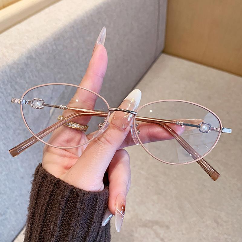 New Oval-shaped Metal Pearl Eyeglass Frames - Fashionable, Retro And Versatile8116 коричневый