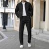 Cardigan da uomo autunnale giovanile con tasca con cerniera e revers, vestibilità slim, giacca da uomo, completo due pezzi