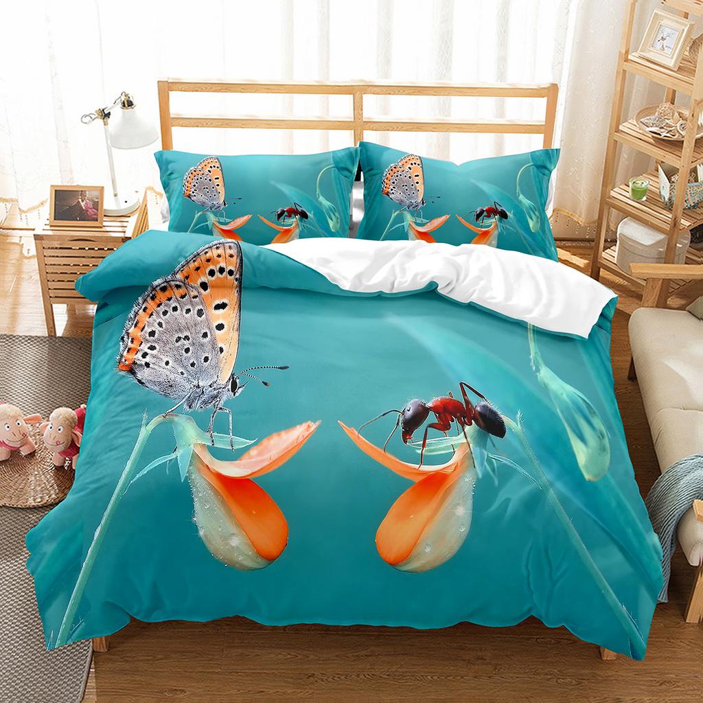 Spider Insect King Queen Duvet Cover Cute Microscopic Animal Bedding Set Natural Creatures Quilt Cover Polyester Comforter Cover