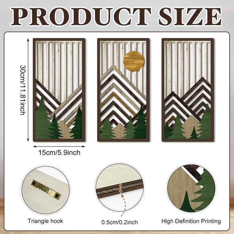 Décoration murale en bois en 3 pièces, style bohème, tenture murale géométrique de style campagnard. Produits décoratifs en bois à suspendre.