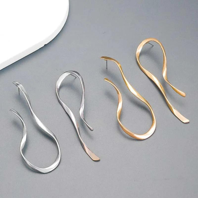 Irregular Lines Exaggerated Metal Dangle Earrings for Women Minimalist Gold Color Asymmetric Twisted Earrings Jewelry Gifts