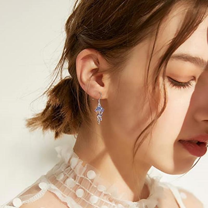 Cercei creativ cu meduze violete pentru femei, fermecătoare, de culoare argintie, cercei cu cârlig, bijuterii de nuntă cu animale mici