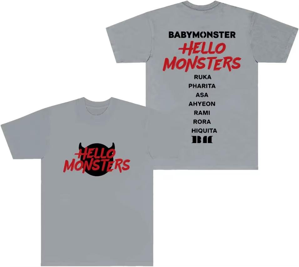 Korean Babymonster TShirts Hello Monsters World Tour Merch Tee Cosplay Unisex Fashion Crewneck Short Sleeve Top