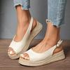 Women's Slope Heel Sandals Summer European & American Style Fishmouth Straw Back Buckle Thick Sole Casual Resort Beach Shoes