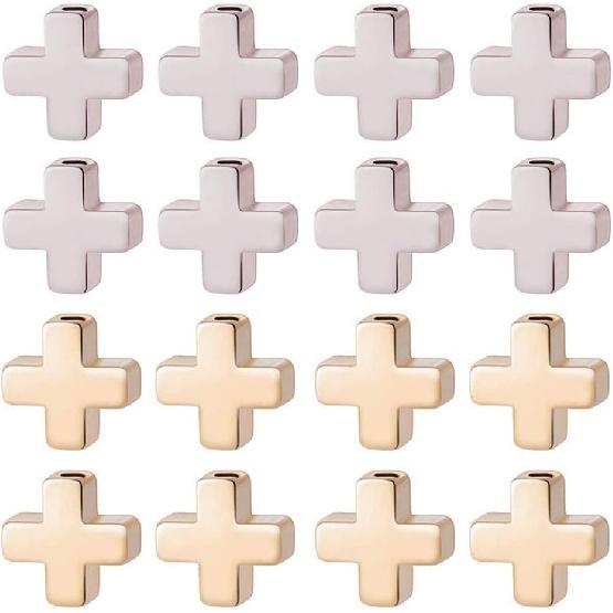 

BENECREAT 20 PCS 18K Gold Plated & Platinum Plated Cross Spacer Beads Metal Beads for DIY Jewelry Making Findings and Other Craft Work - 8x8x3mm