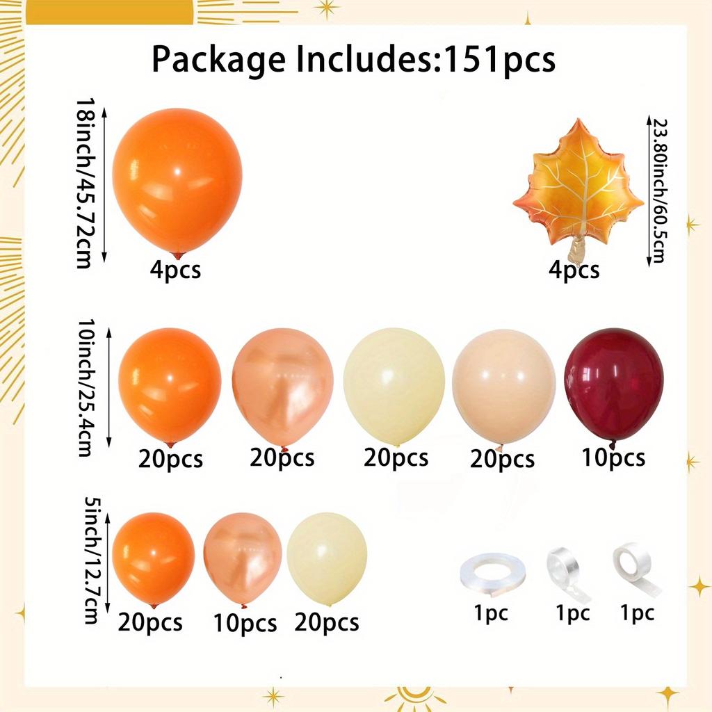 151 Pieces Fall Balloon Wreath Arch Set for Thanksgiving Decoration Balloons Thanksgiving Party Fall Patio Harvest Festival