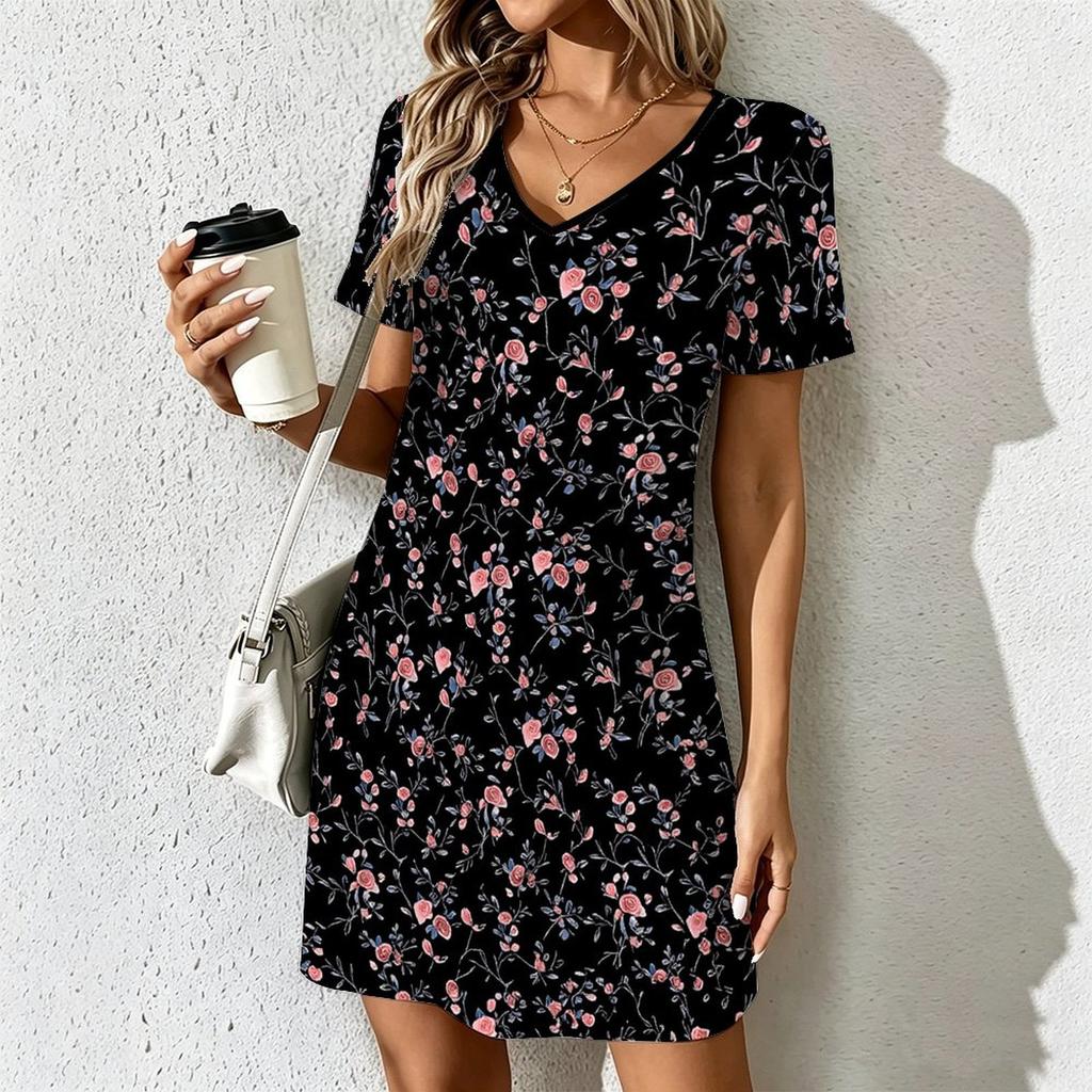 Mode d'été Robe Imprimé Artistique Col en V pour Femmes Robes Courtes Sexy