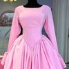 2025 Spring Elegant A-Line Dress: Women's High Waist, Long Sleeve Round Neck with Tie Detail