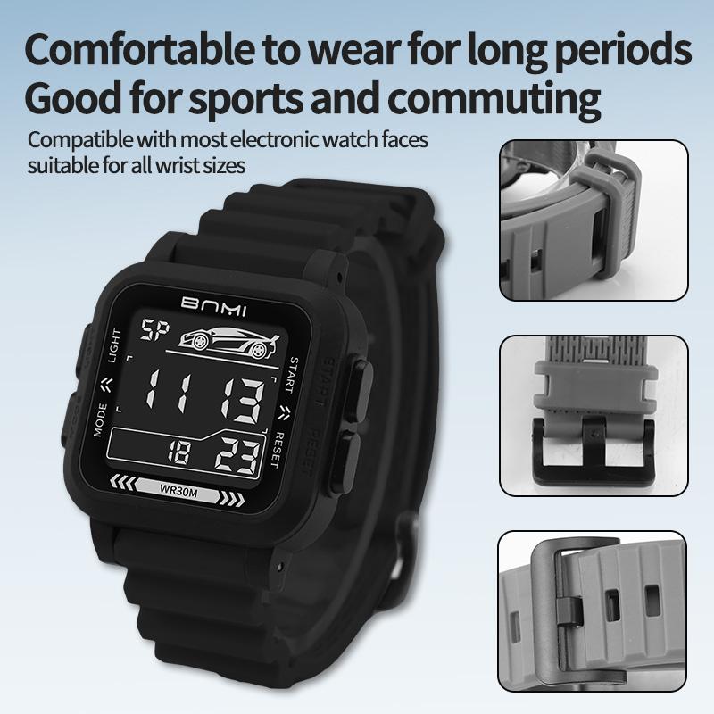 Waterproof Digital Sports Watch Men Square LED Backlight Alarm Stopwatch Silicone Strap Student Electronic Wristwatch Outdoor