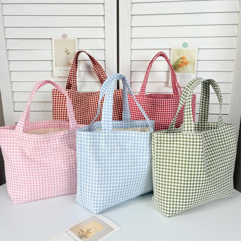 Portable Plaid Bento Lunch Tote Bag