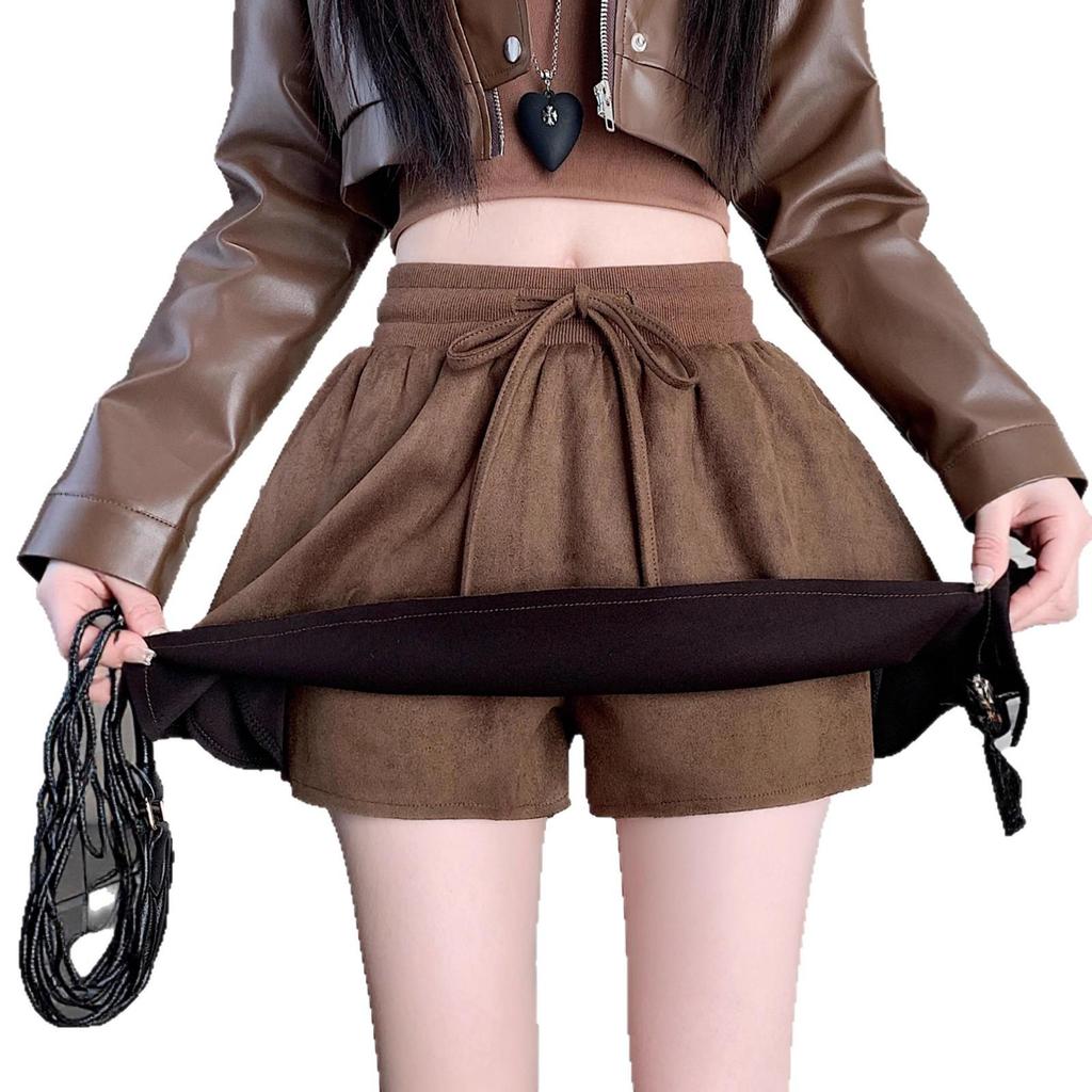 Women's Suede Fluff Elastic Waist Anti-exposure A-line Skirt - Autumn/Winter Retro Korean Style Temperament Petite Short Skirt