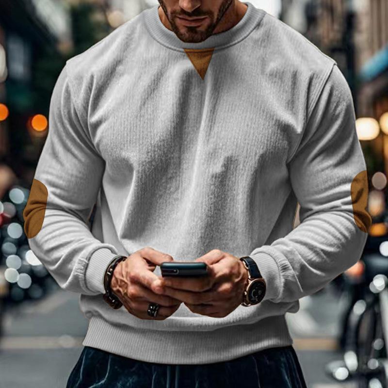 Herren Rundhals Casual Stehkragen Kord Langarm Sweatshirt für Frühling und Herbst