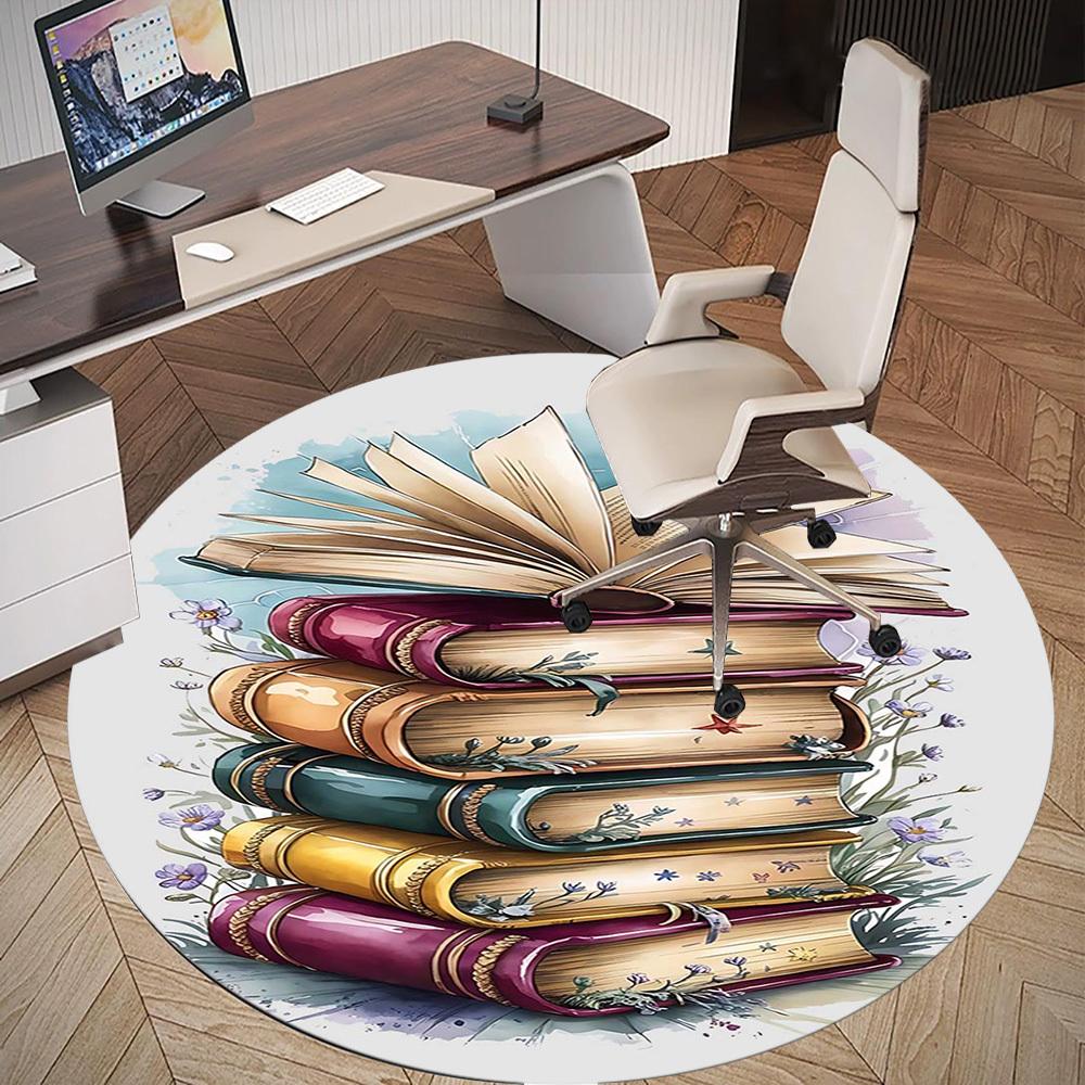 1pc books flowers Round Chair mat Area Rug - Non-Slip, Floor Mat for Office, Bedroom, and Indoor Decor c1125622