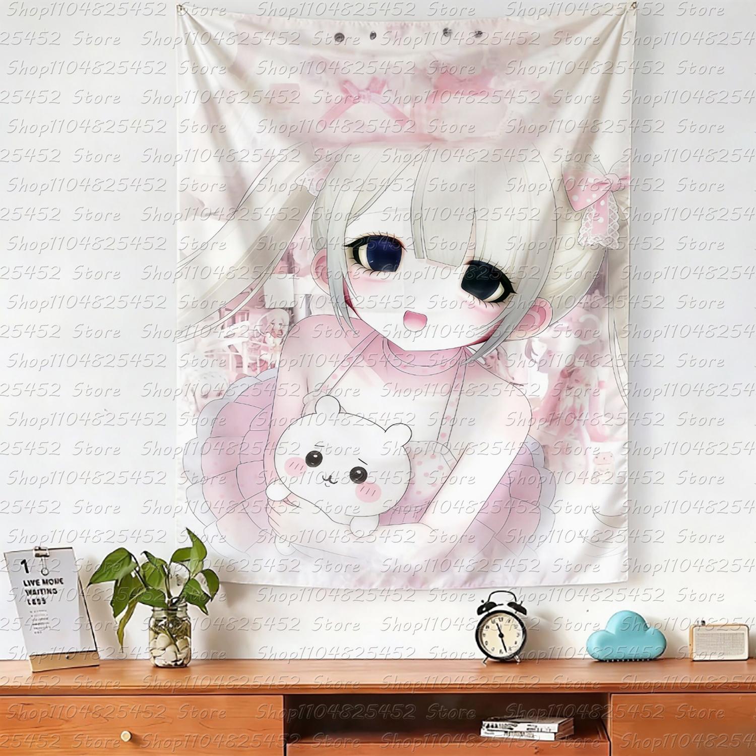 

1pc Instagramstyle Kawaiiiiii girl background wall hanging dormitory decoration bedroom bedside decoration tapestry 74x94cm(29x37in)