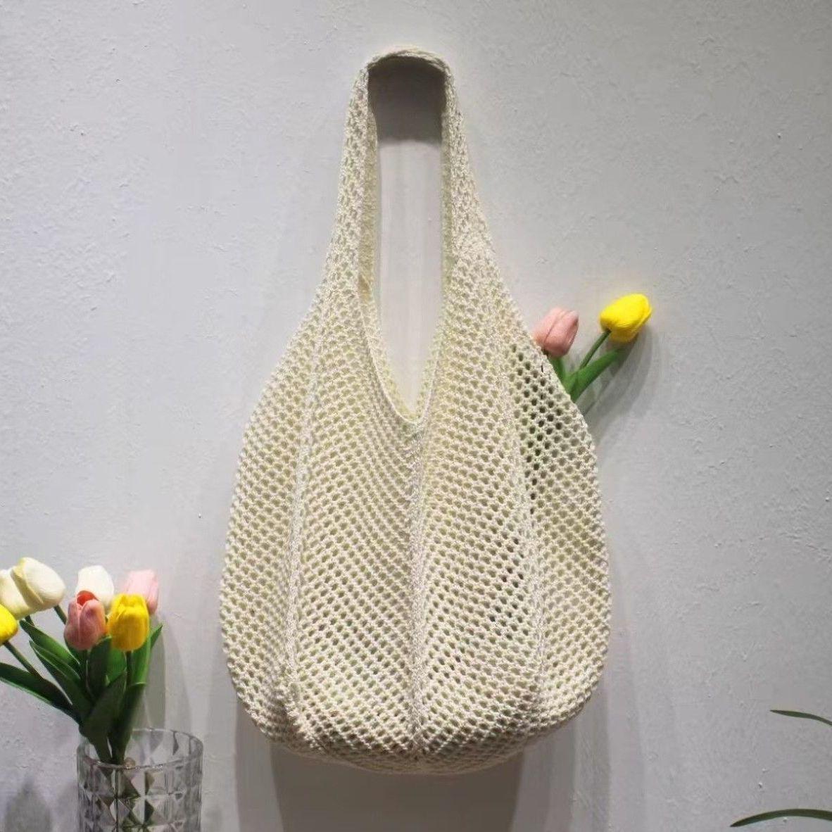 Красная Романтичная Вязаная Сумка на Плечо - Ретро Сетчатая Ажурная Сумка