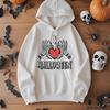 Ladies Spring Autumn Casual Hooded Long Sleeve Big Pocket Halloween Skull  Bones Printed Pullover Hoodies Sweatshirt Top