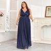 2026 Sparkling Chiffon Sleeve Double V-Neck A-Line Bridesmaid Dress with Side Slit