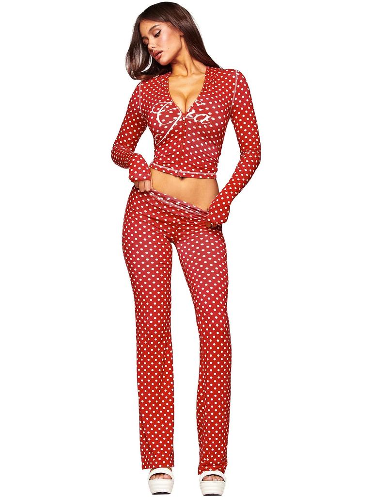 2026 Women Printed Hooded Long Sleeve Crop Top & Flare Pants Two Piece Set Slim Fit Thumb Hole Y2K Streetwear Tracksuit
