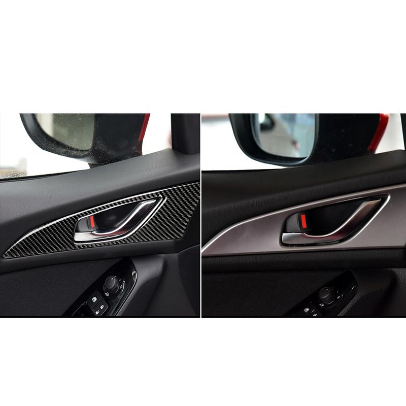 For Mazda 3 Axela 2013-2016 Real Carbon Fiber Stickers Door Switch Handle Panel Cover Car ide decorative Accessories