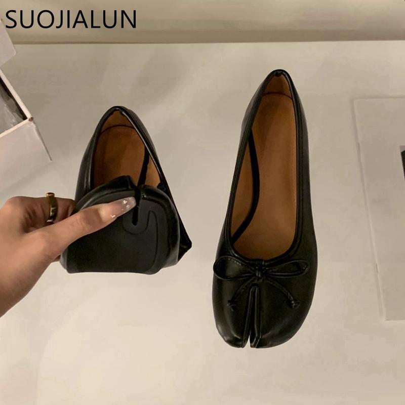 Mode SUOJIALUN 2024 Höst Dam Flats Mode Delade Tår Grunda Slip On Damer Casual Loafers Mjuka Flats Utomhus Klänning Boa