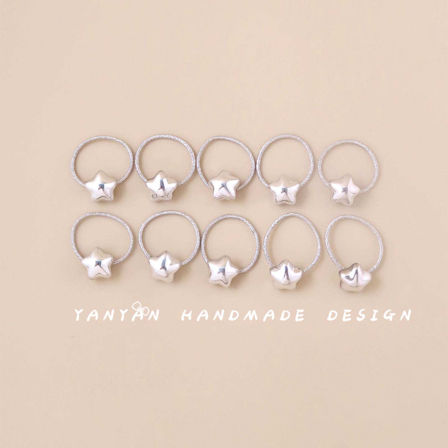Children s Silver Heart & Star Hair Ties, Non-Damaging Korean Style Accessories for Girls One Set