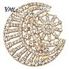 Rhinestone Jewelry Accessories Hollow Sun Moon Brooch, Metal Lapel Pin for Bag Decoration Men Women, Clothing Scarf Hat Daily Wear Brooch