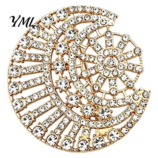 Rhinestone Jewelry Accessories Hollow Sun Moon Brooch, Metal Lapel Pin for Bag Decoration Men Women, Clothing Scarf Hat Daily Wear Brooch