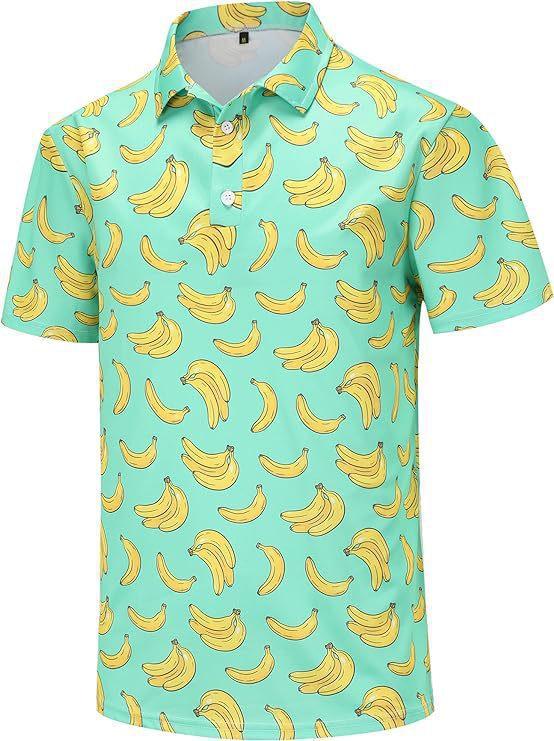 Novelty Graphic Short Sleeve Polo Shirt, Rooster & Taco Print, Casual Fun Wear