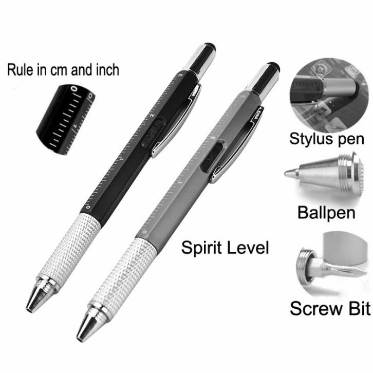 6 In1 Multifunction Ballpoint Pen with Modern Handheld Tool Measure Technical Ruler Screwdriver Touch Screen Stylus Spirit Level