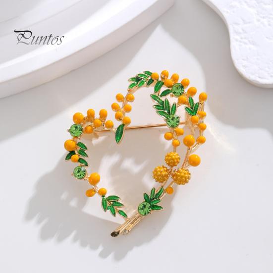 Vintage Oil Drop Mimosa Fruit Brooch Love Wreath Corsage Shiny Rhinestones Clothes Hat Badge Mother Day Gift