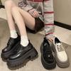 Retro versatile black platform-soled lace-up leather shoes for women's autumn new models, small people increase in height