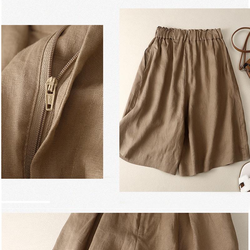 Sommer Frauen Literarische Baumwolle und Leinen Shorts Lose Weite Bein Fünf-Punkt-Hose Frauen