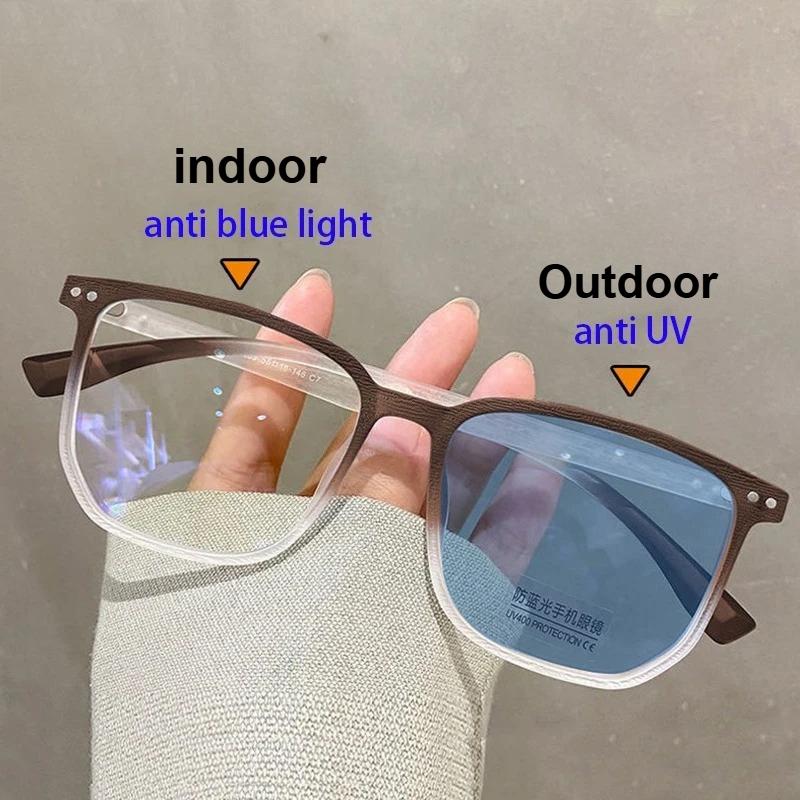Photochrome Kurzsichtigkeit Brille Herren Damen Quadratisch Anti Blaulicht Sehstärke Brillen UV400 0 Bis -6 0